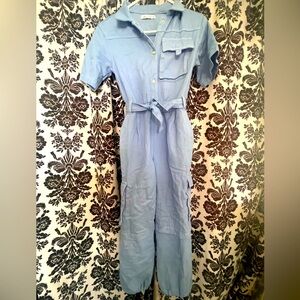 Zara Light Blue Cargo Jumpsuit